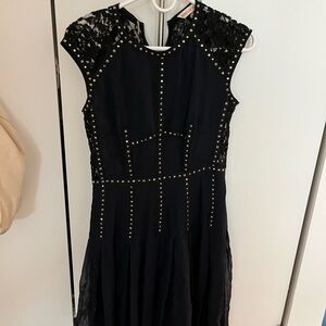 Rebecca Taylor Black Mini Dress with Silver Accents